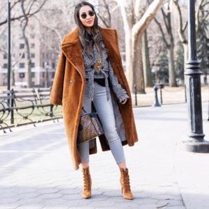 NWT Avec les Filles faux fur teddy coat camel s